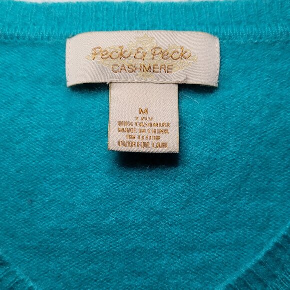 Peck & Peck Cashmere V-Neck Sweater Teal Long Sleeve Womens Size Medium - Picture 3 of 8